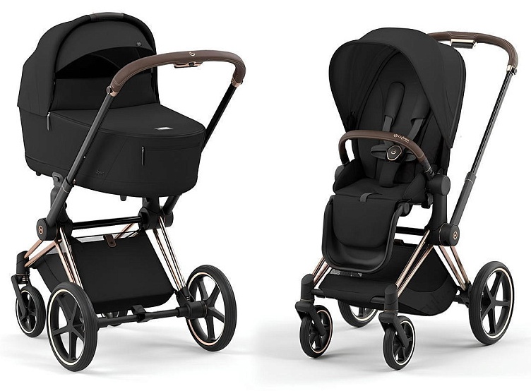 Детская коляска Cybex Priam IV Rosegold 2-в-1 цвет Sepia Black+спальный блок Lux Carry Cot 523001473