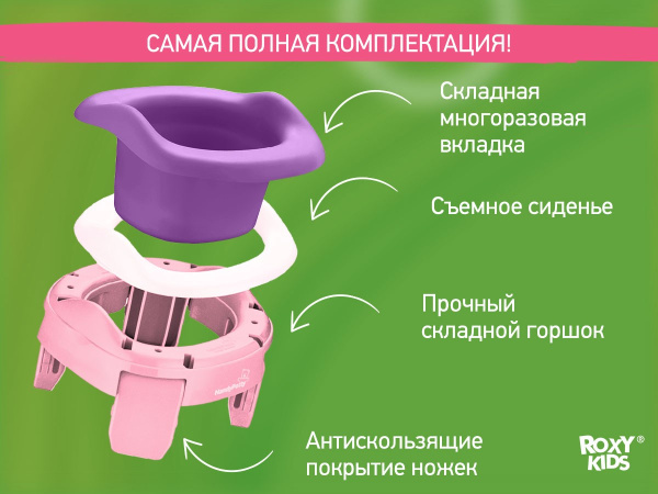 Roxy Kids Дорожный горшок HandyPotty 3-в-1 с многоразовой вкладкой 
