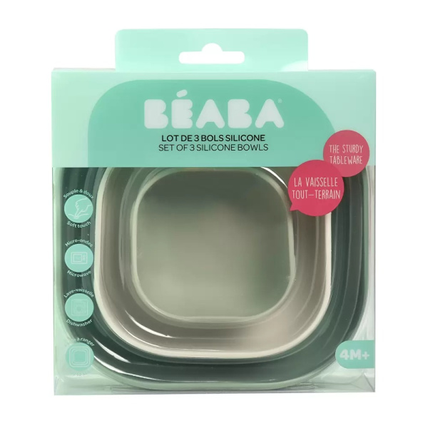 Beaba Набор из 3 детских тарелок, силикон BOLS SILICONE GIGOGNES - Green