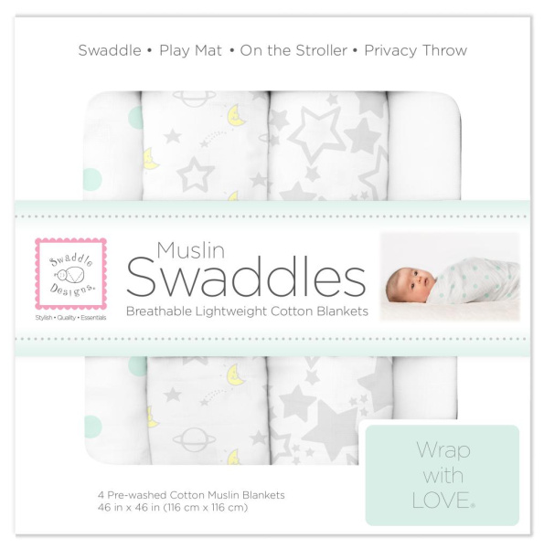 SwaddleDesigns Набор пеленок муслин 4 шт. - Goodnight Starshine, Sterling