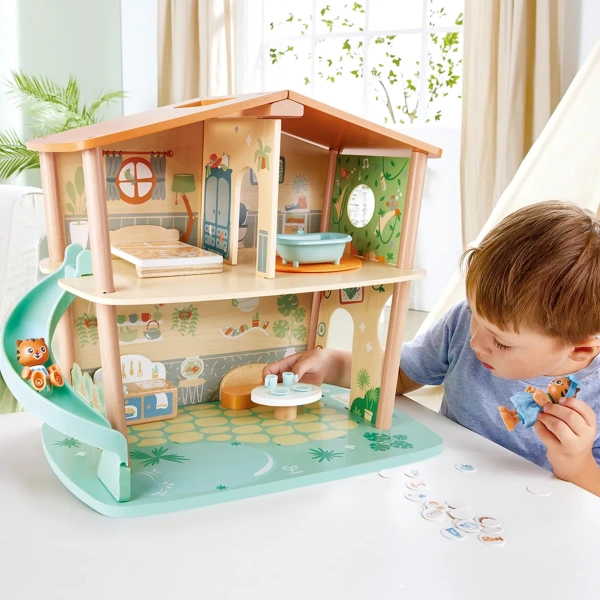 Hape Игровой набор Мини-дом: Веселая семья тигров Майло и Мелоди, 11 предметов 