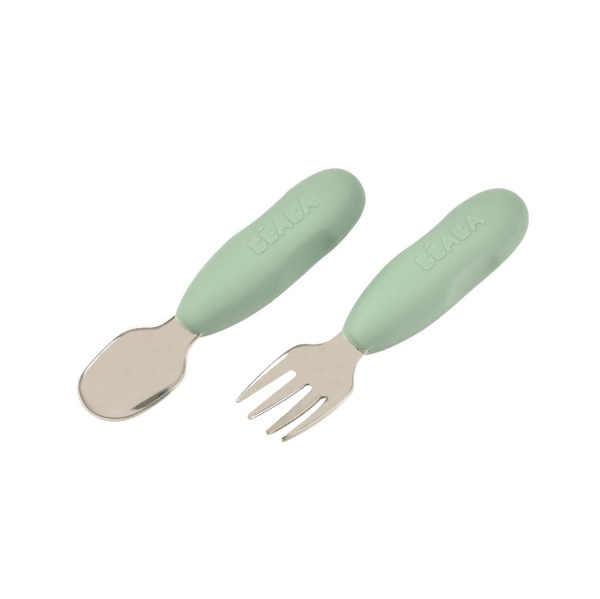 Beaba Набор из 2 столовых приборов из нержавеющей стали: LOT 2 PRE-COUVERTS INOX - Green