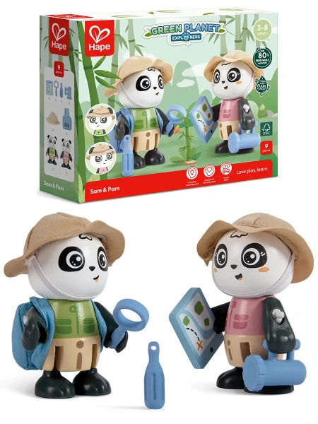 Hape Игровой набор Мини дом: Дружная семья панд Сэм и Пэм, 9 предметов