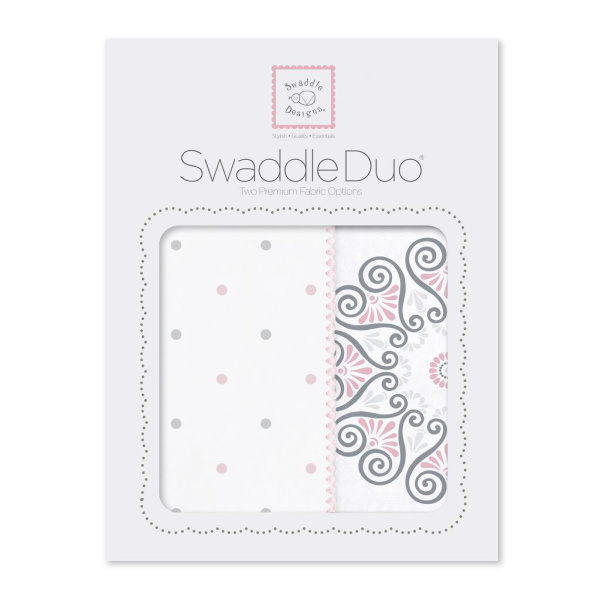 SwaddleDesigns Набор пеленок SwaddleDuo - Little Dots + Pink Medallions