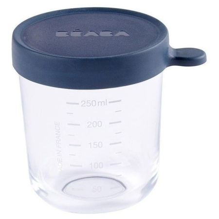 Beaba Контейнер стеклянный, с крышкой, 250мл, для хранения продуктов PORTION VERRE - ARK BLUE