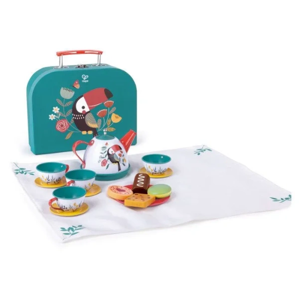 Hape Игровой набор "Делюкс комплект" игрушечной посуды и еды в чемоданчике Время чаепития