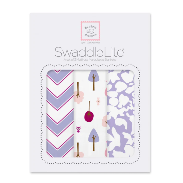 SwaddleDesigns Набор пеленок маркизет SwaddleLite - Chevron, Cute + Calm, Lush, Lavender