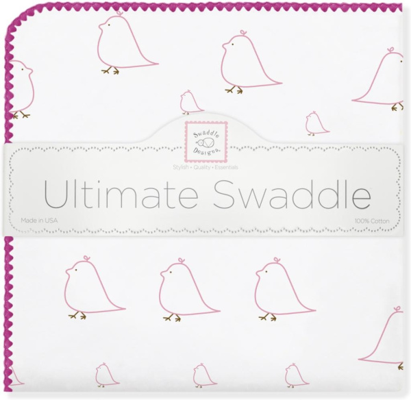 SwaddleDesigns Фланелевая пеленка для новорожденного - Mama & Baby Chickies, Pink & Very Berry