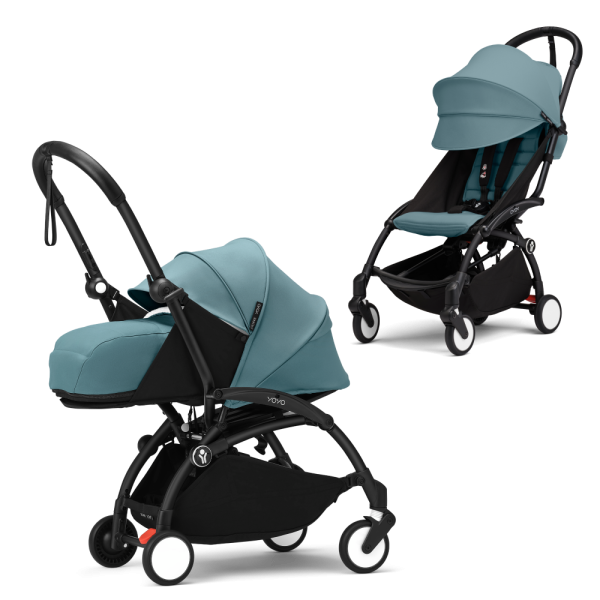 Stokke YOYO3 коляска универсальная 2в1 с мягкой люлькой Black/Aqua