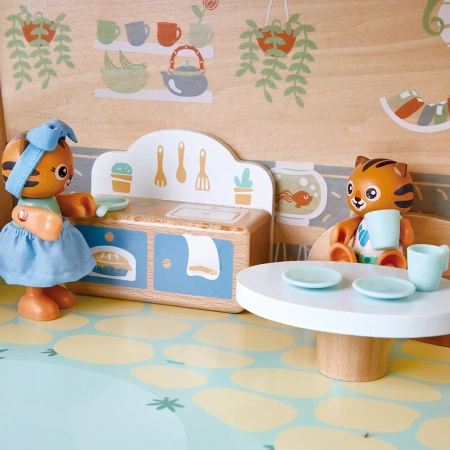 Hape Игровой набор Мини-дом: Веселая семья тигров Майло и Мелоди, 11 предметов