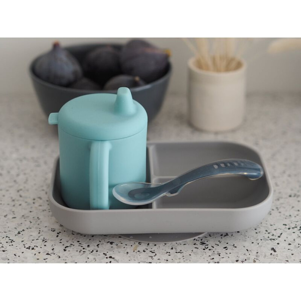 Beaba Набор посуды: тарелка, ложка, поильник COFFRET APPRENTISS SILIC - Blue