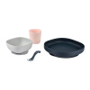 Beaba Набор посуды: 2 тарелки, стакан, ложка COFFRET REPAS SILICONE - NIGHT BLUE