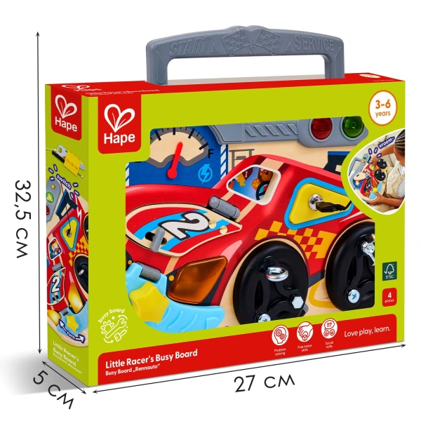 Hape Игрушка бизиборд "Цвета и формы" Маленький гонщик