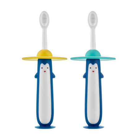 Roxy Kids Зубная щетка Penguin с ограничителем (2 шт) - Голубой/желтый