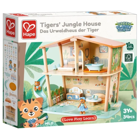 Hape Игровой набор Мини-дом: Веселая семья тигров Майло и Мелоди, 11 предметов