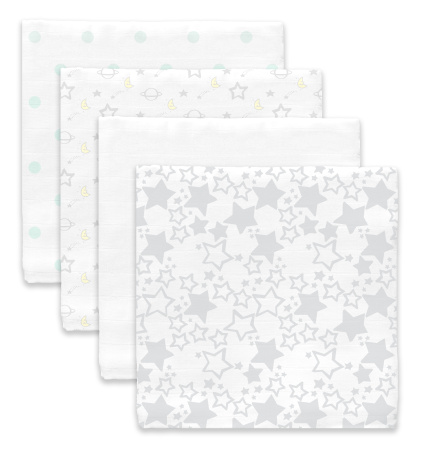 SwaddleDesigns Набор пеленок муслин 4 шт. - Goodnight Starshine, Sterling
