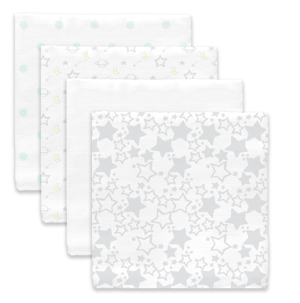 SwaddleDesigns Набор пеленок муслин 4 шт. - Goodnight Starshine, Sterling
