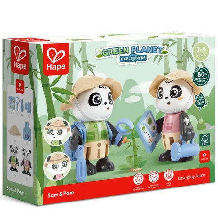 Hape Игровой набор Мини дом: Дружная семья панд Сэм и Пэм, 9 предметов