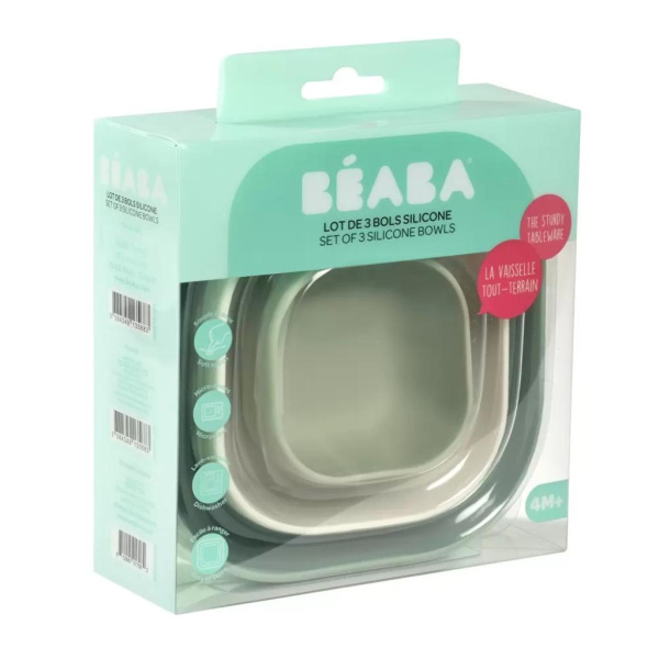 Beaba Набор из 3 детских тарелок, силикон BOLS SILICONE GIGOGNES