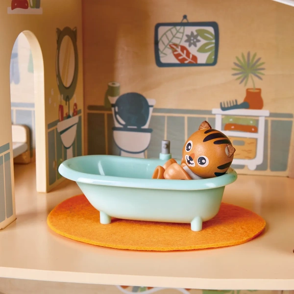 Hape Игровой набор Мини-дом: Веселая семья тигров Майло и Мелоди, 11 предметов