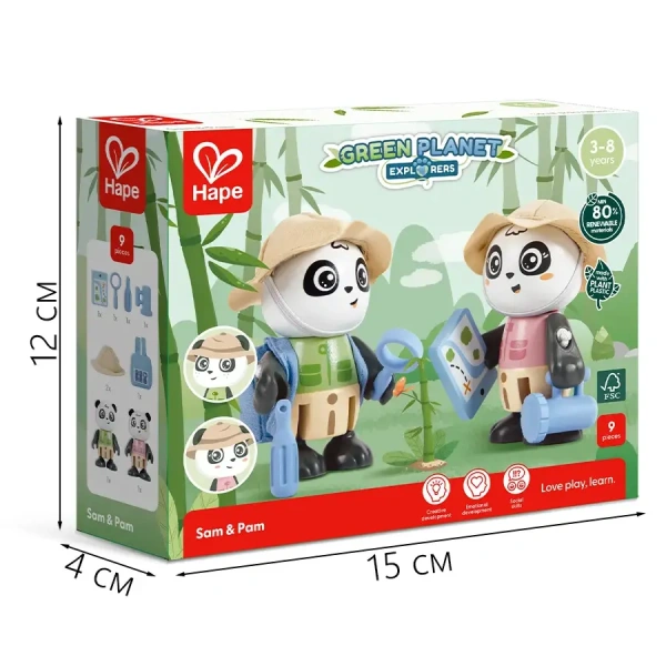 Hape Игровой набор Мини дом: Дружная семья панд Сэм и Пэм, 9 предметов