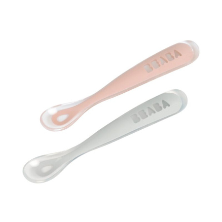 Beaba Набор эргономических ложек LOT 2 CUIL SIL 1R AGE BT - GREY/PINK