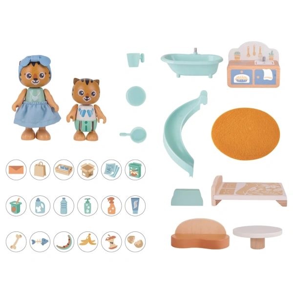 Hape Игровой набор Мини-дом: Веселая семья тигров Майло и Мелоди, 11 предметов