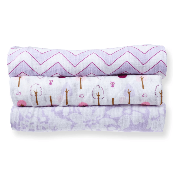 SwaddleDesigns Набор пеленок маркизет SwaddleLite - Chevron, Cute + Calm, Lush, Lavender