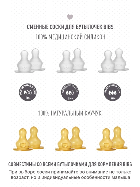 Bibs Латексные соски для бутылочки медленный поток 2 шт.