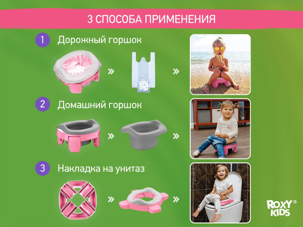 Roxy Kids Дорожный горшок HandyPotty 3-в-1 с многоразовой вкладкой 