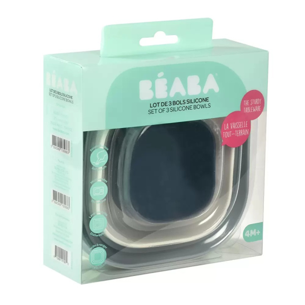 Beaba Набор из 3 детских тарелок, силикон BOLS SILICONE GIGOGNES
