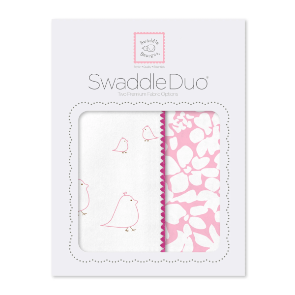 SwaddleDesigns Набор пеленок SwaddleDuo - Mama & Baby Chickies + Chevron, Pink