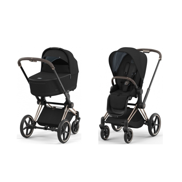 Cybex Детская коляска Priam IV Rosegold 2-в-1 Sepia Black + спальный блок Lux Carry Cot