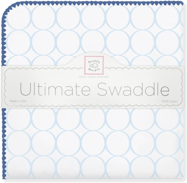 SwaddleDesigns Фланелевая пеленка для новорожденного - Mod Circles on White, Pastel Blue