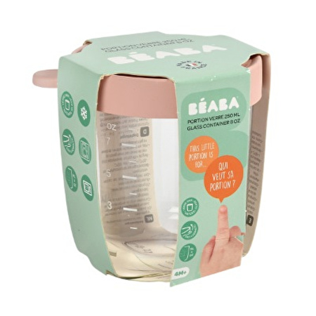 Beaba Контейнер стеклянный, с крышкой, 250мл, для хранения продуктов PORTION VERRE - OLD PINK
