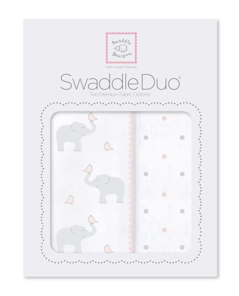 SwaddleDesigns Набор пеленок SwaddleDuo - Elephant and Chickies & Little Dots
