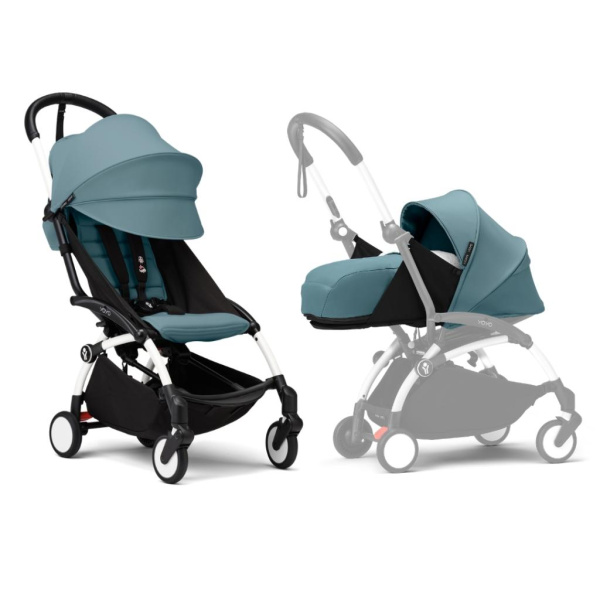 Stokke YOYO3 коляска универсальная 2в1 с мягкой люлькой White/Aqua