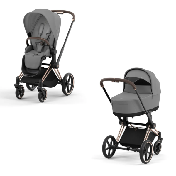 Cybex Детская коляска Priam IV Rosegold 2-в-1 Mirage Grey + спальный блок Lux Carry Cot