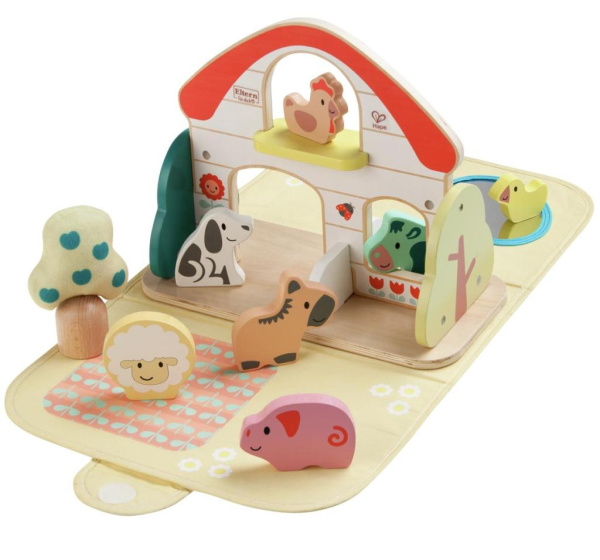 Hape Развивающая игрушка для детей "На ферме", коврик и фигурки животных